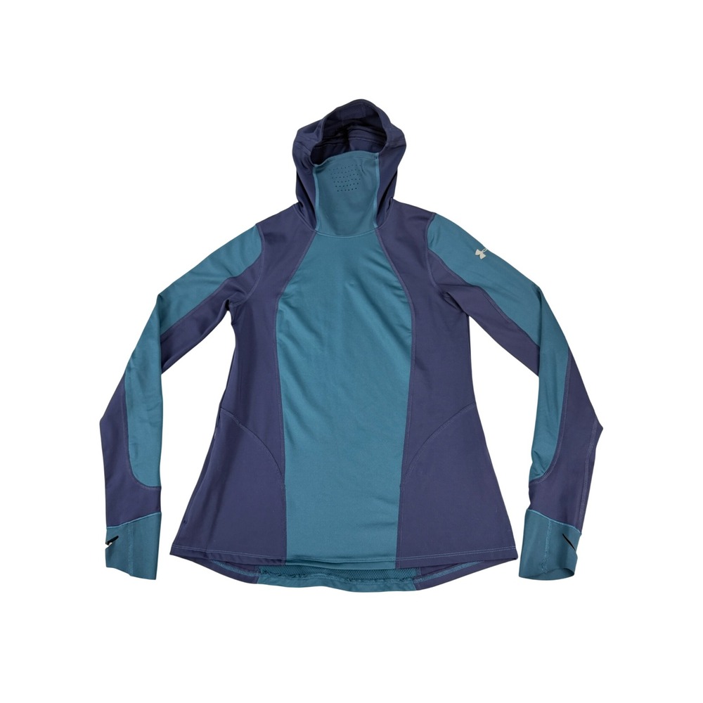 Under Armour ColdGear Balaclava Hoodie Teal Navy Blue Running Top Medium